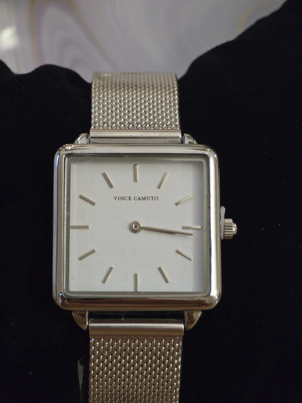 Vince Camuto Silver Mesh Square Dial Watch